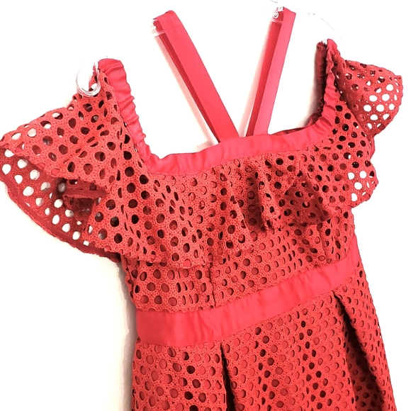 Nwt ASOS Cold Shoulder Maternity Red Eyelit Lace Circles Red Dress - Picture 9 of 16